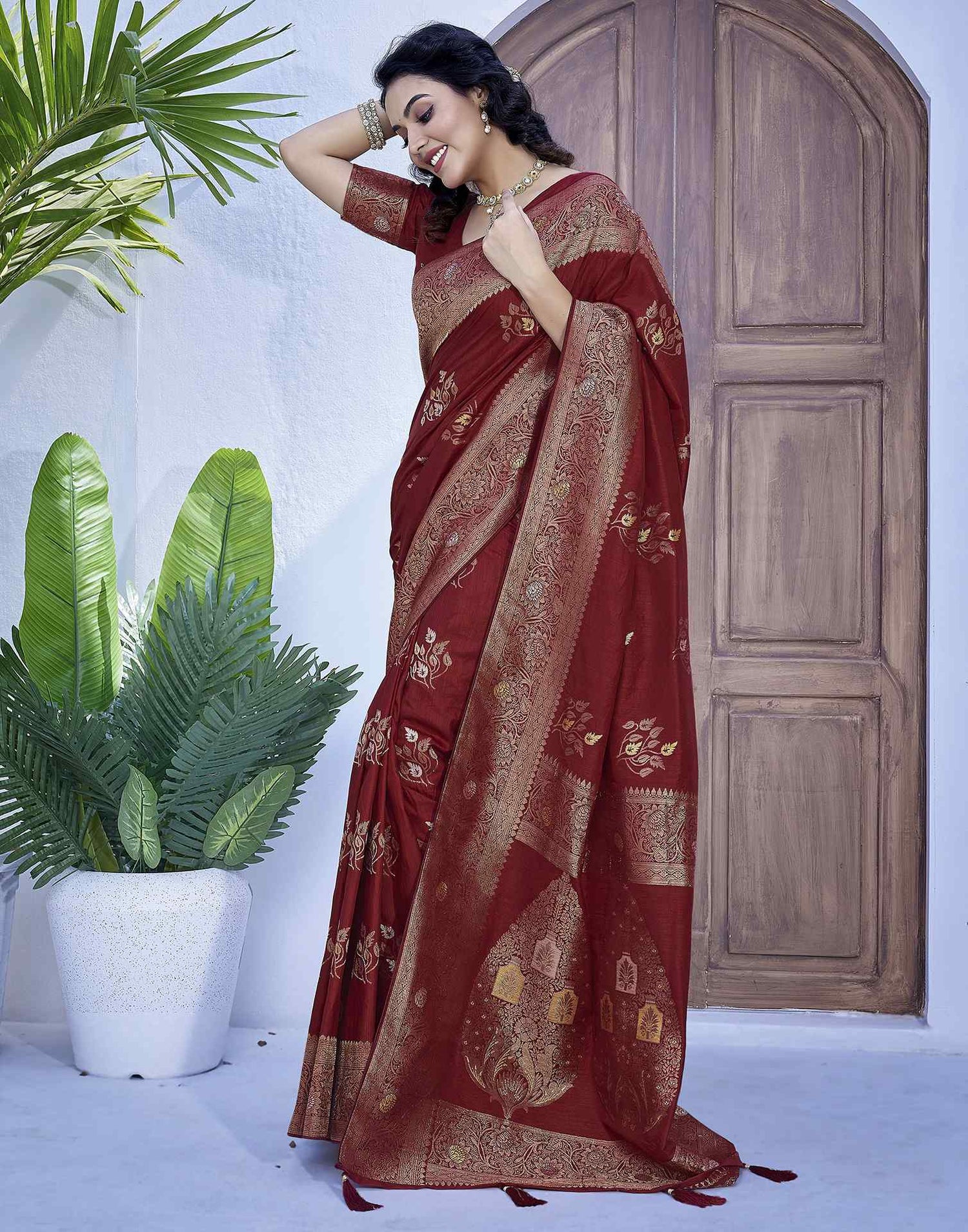 Maroon Silk Weaving Banarasi Saree