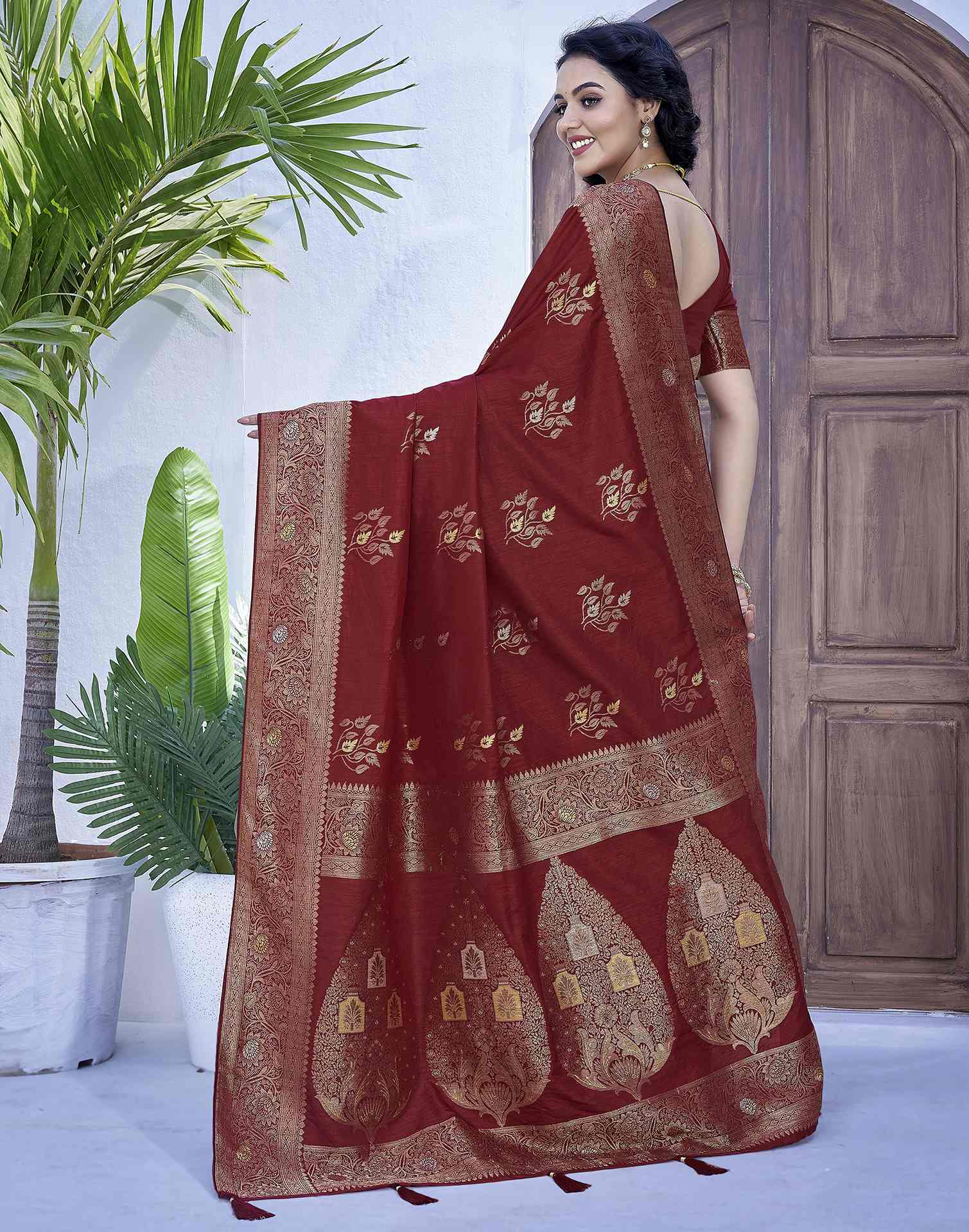 Maroon Silk Weaving Banarasi Saree