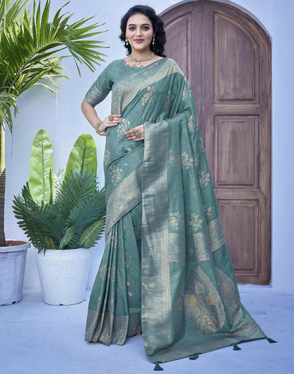 Dusty Teal Green Silk Weaving Banarasi Saree