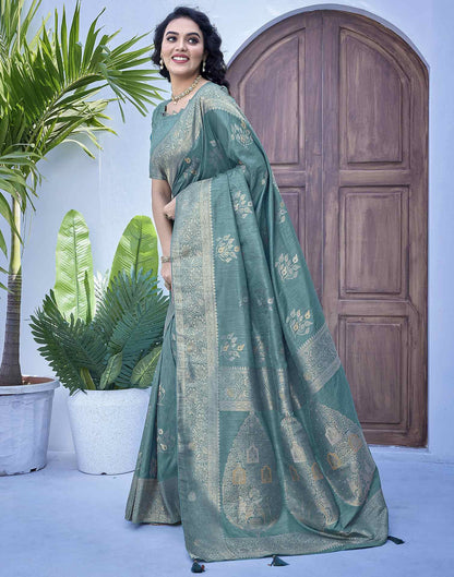 Dusty Teal Green Silk Weaving Banarasi Saree