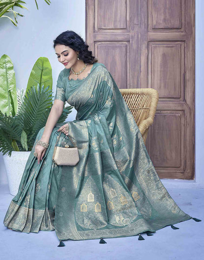 Dusty Teal Green Silk Weaving Banarasi Saree