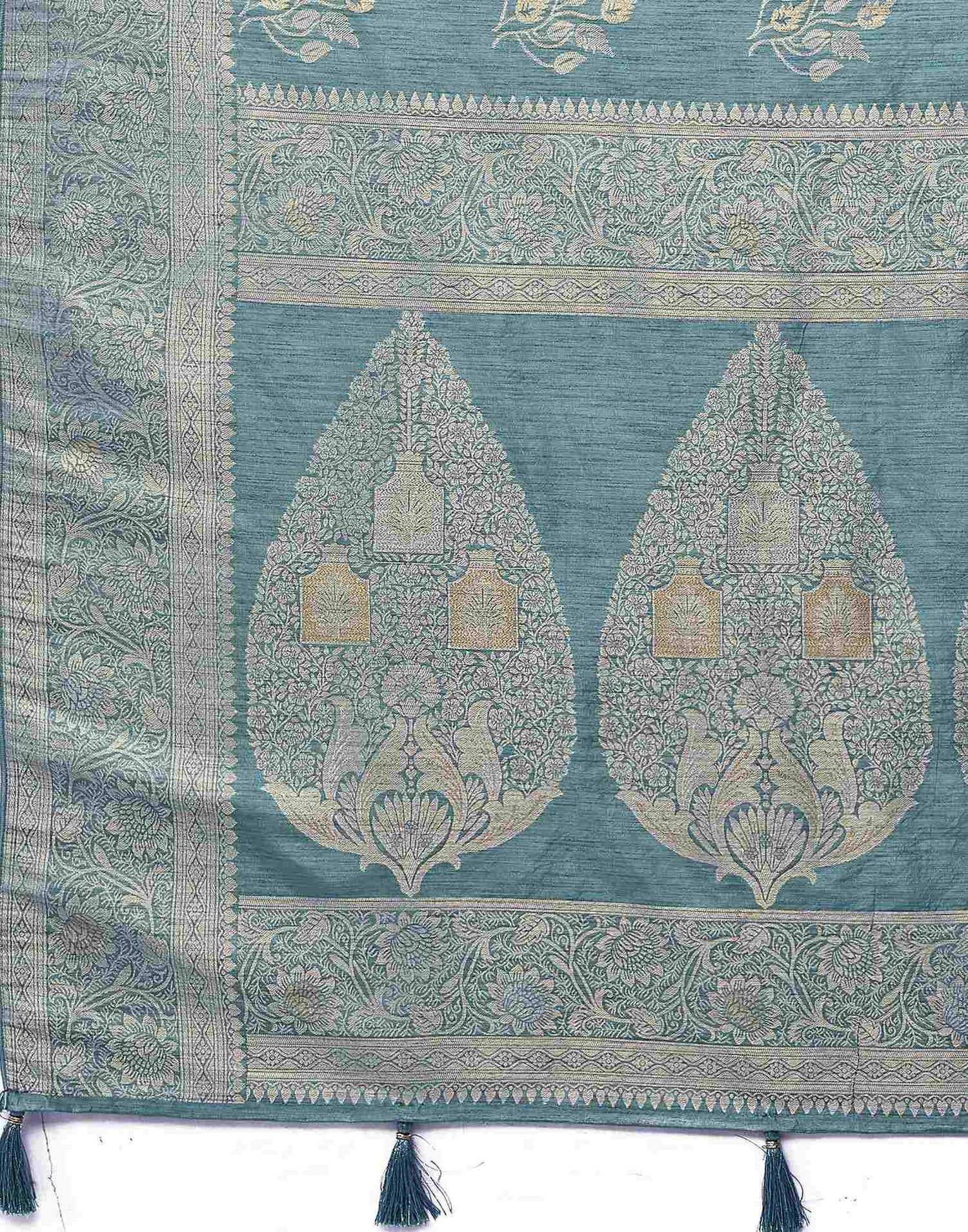 Dusty Teal Green Silk Weaving Banarasi Saree