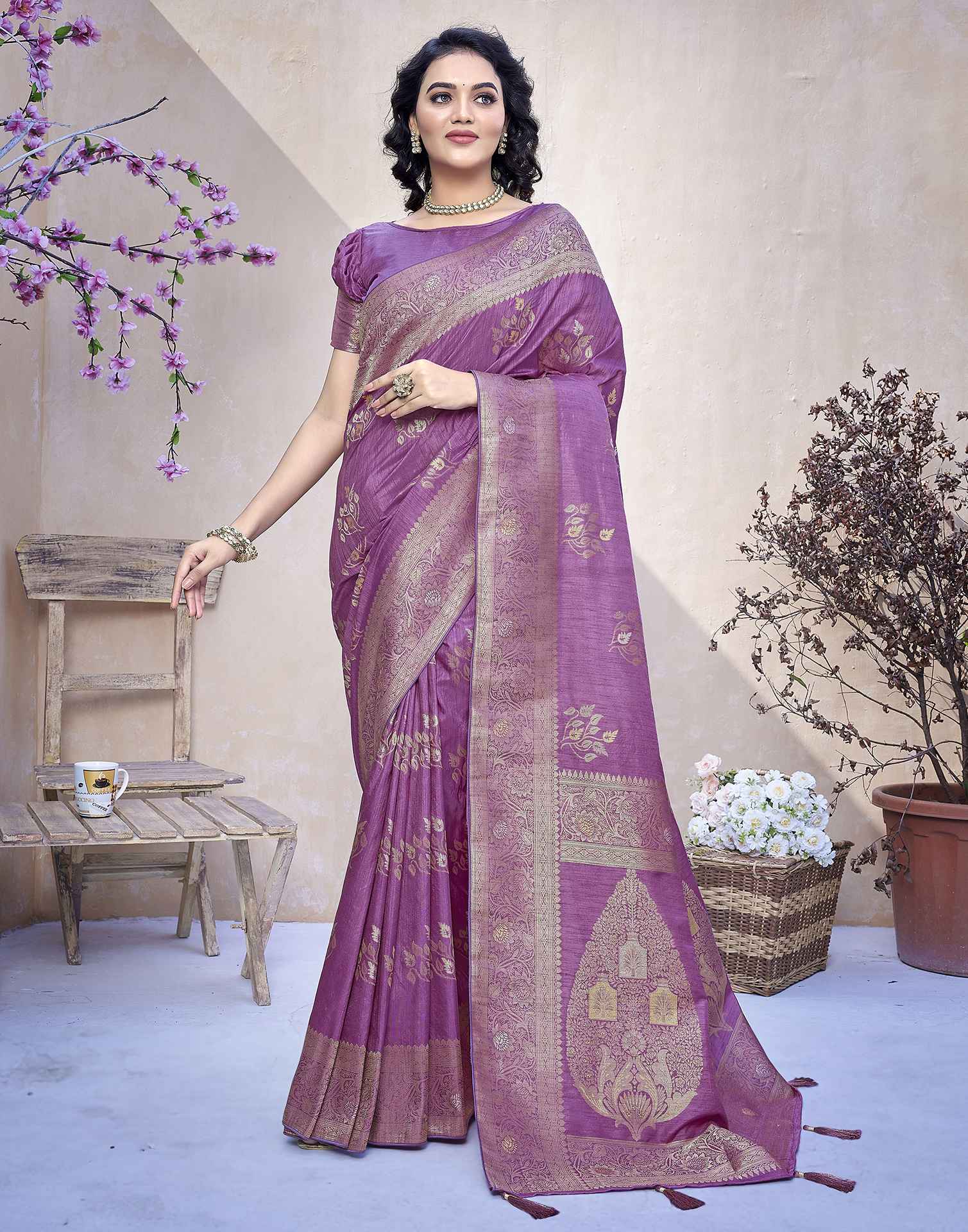 Mauve Silk Weaving Banarasi Saree