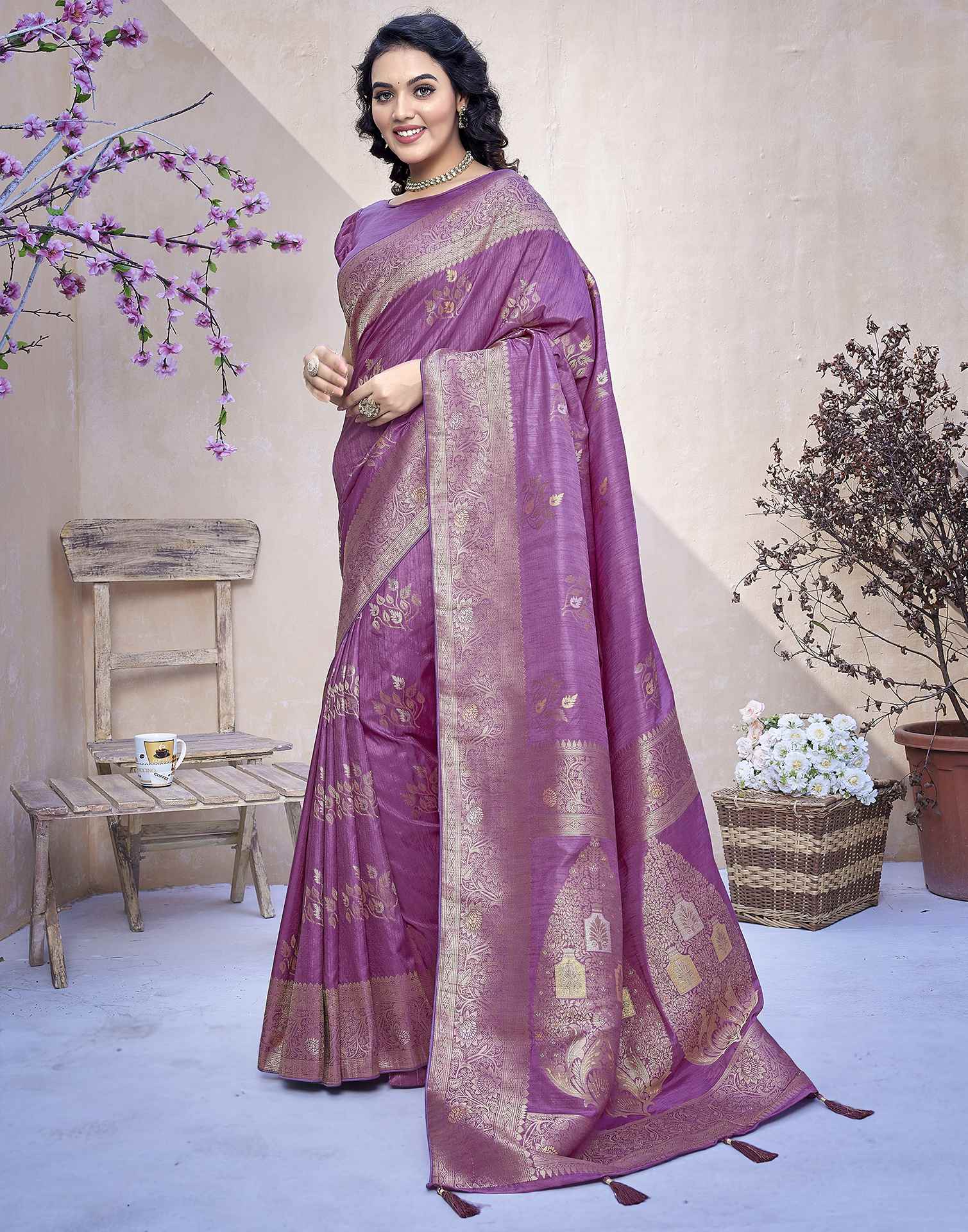 Mauve Silk Weaving Banarasi Saree