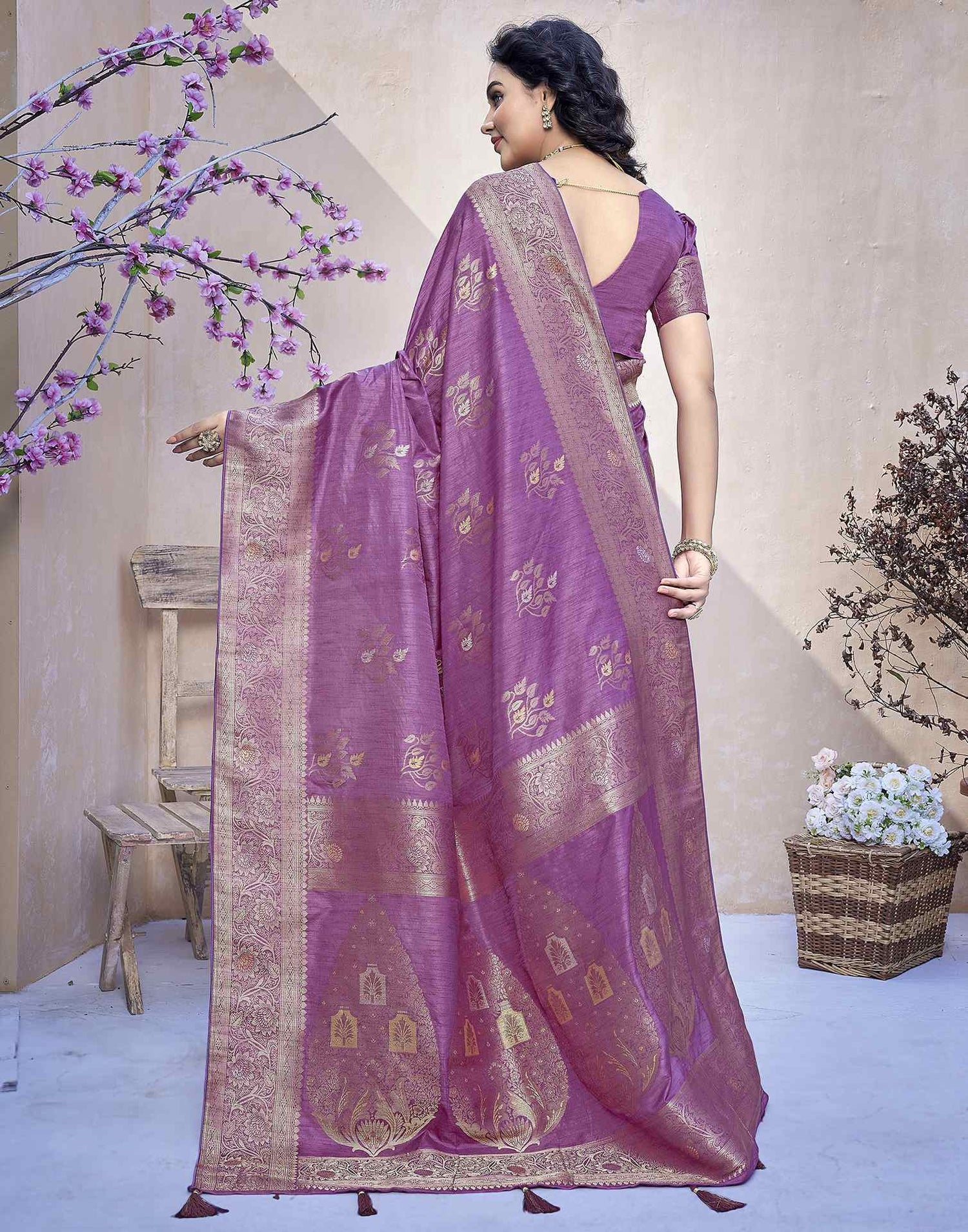 Mauve Silk Weaving Banarasi Saree