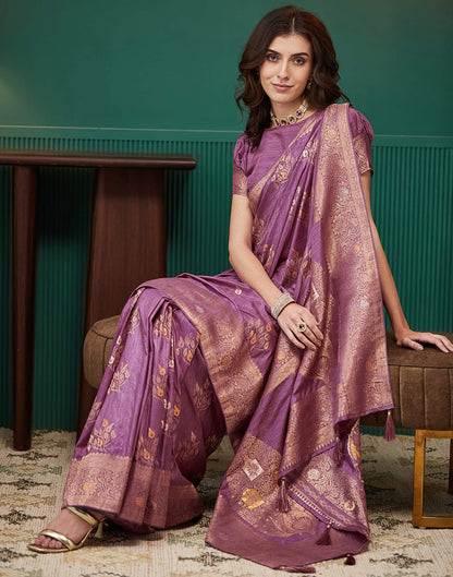 Mauve Silk Weaving Banarasi Saree
