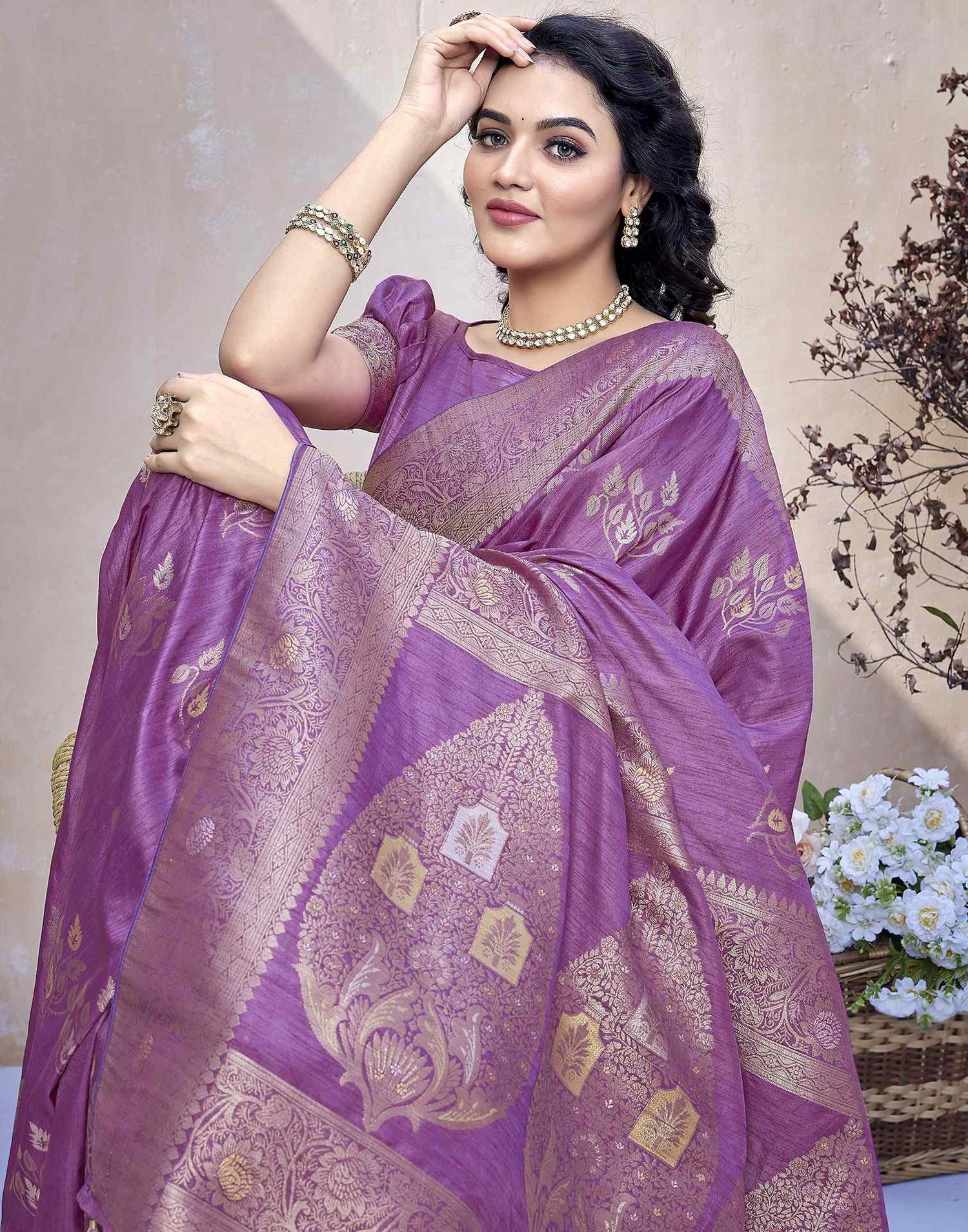 Mauve Silk Weaving Banarasi Saree