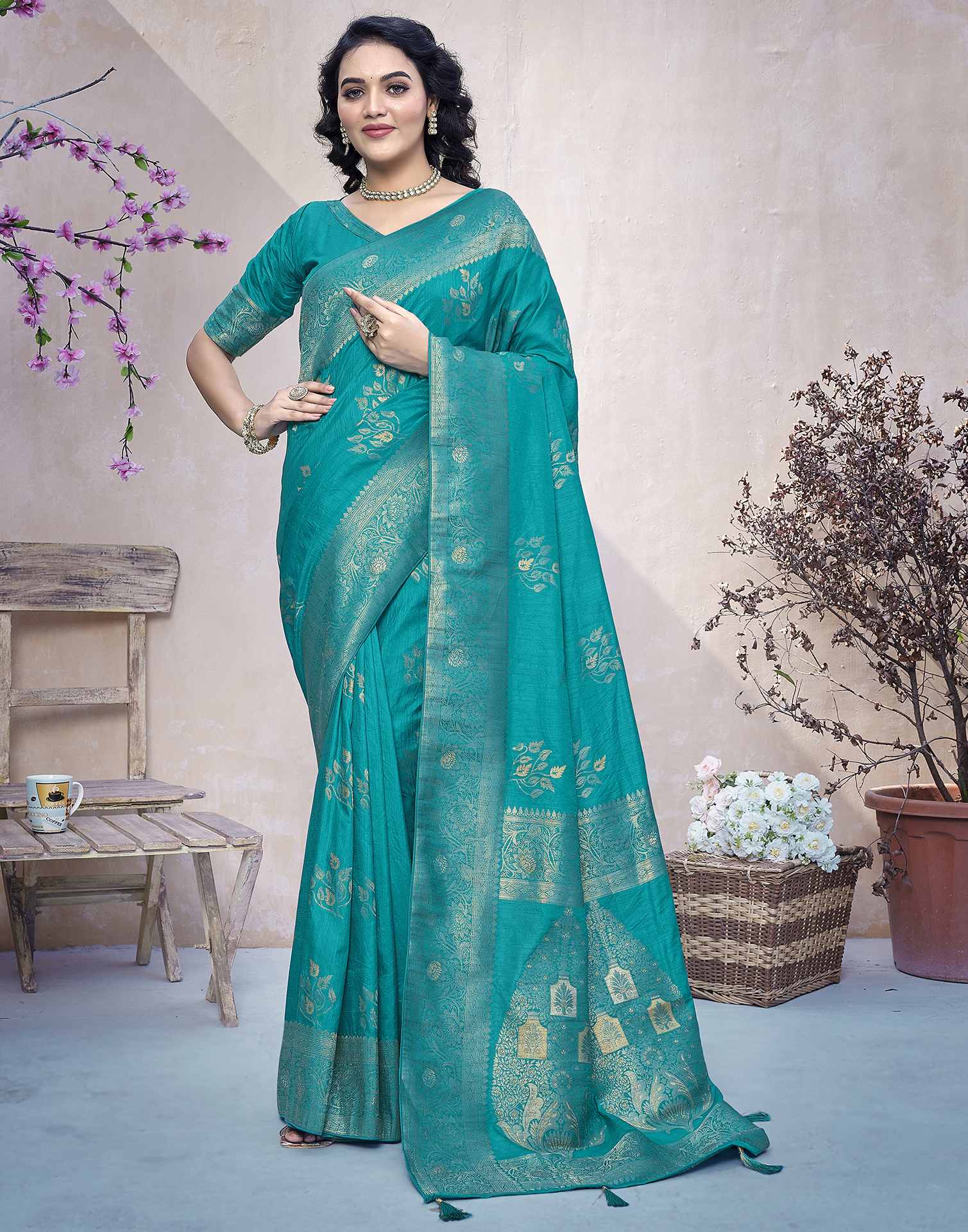 Teal Green Silk Weaving Banarasi Saree