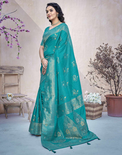 Teal Green Silk Weaving Banarasi Saree