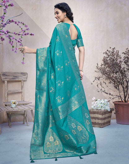 Teal Green Silk Weaving Banarasi Saree