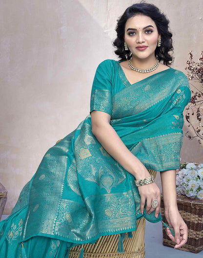 Teal Green Silk Weaving Banarasi Saree