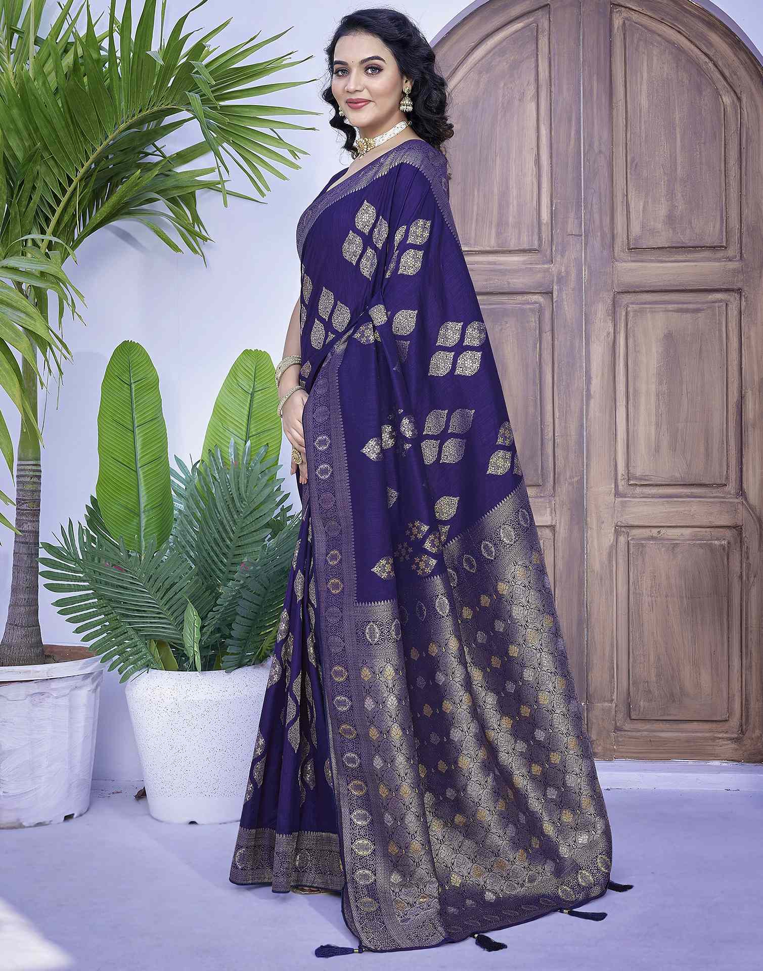 Indigo Silk Weaving Banarasi Saree