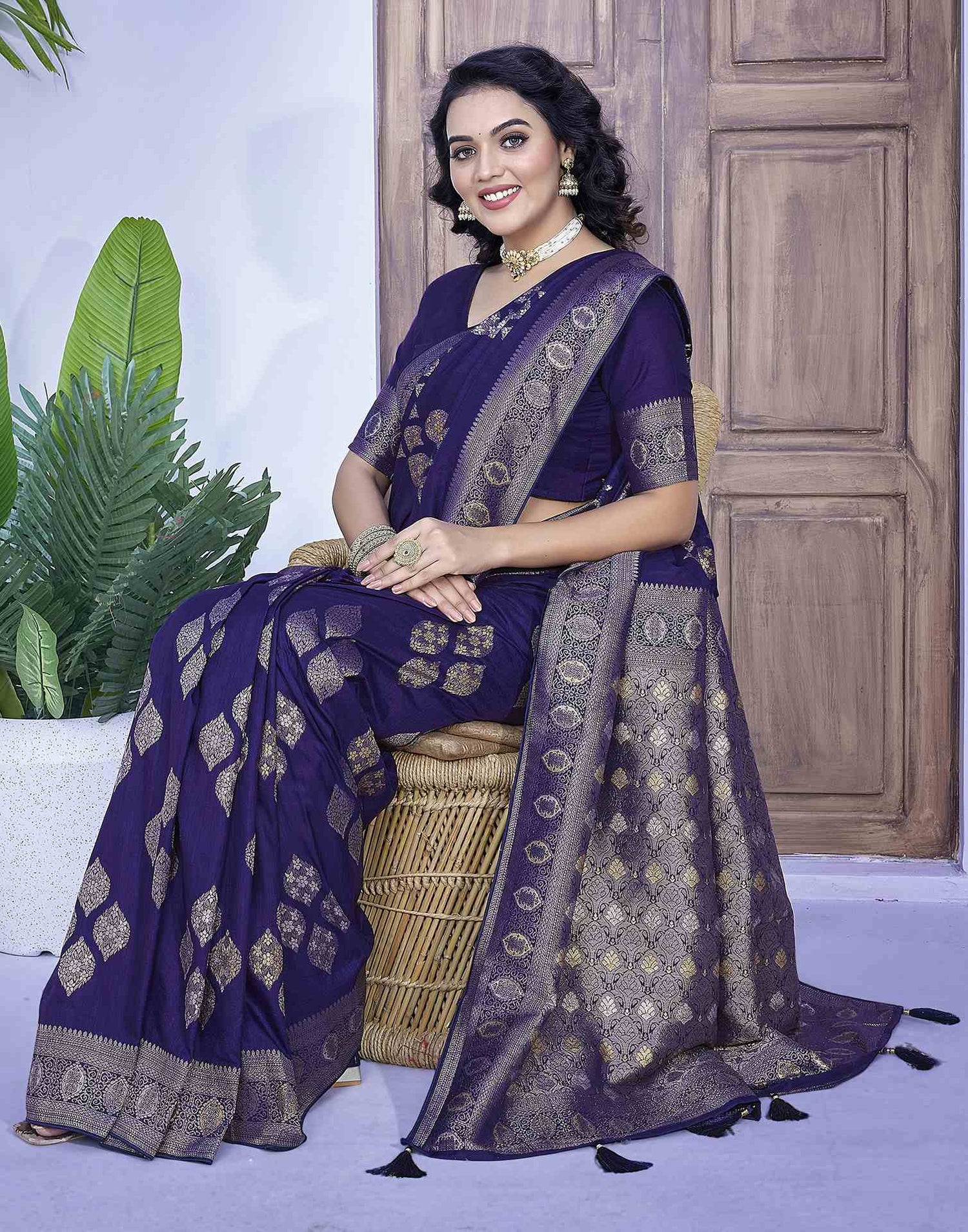 Indigo Silk Weaving Banarasi Saree