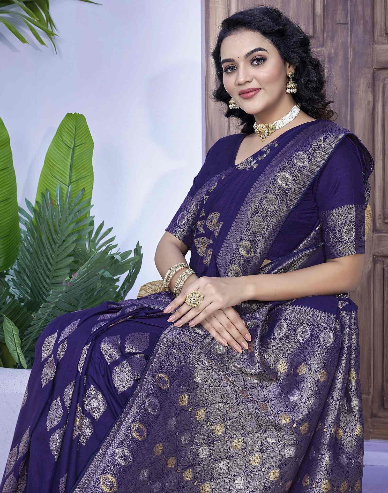 Indigo Silk Weaving Banarasi Saree