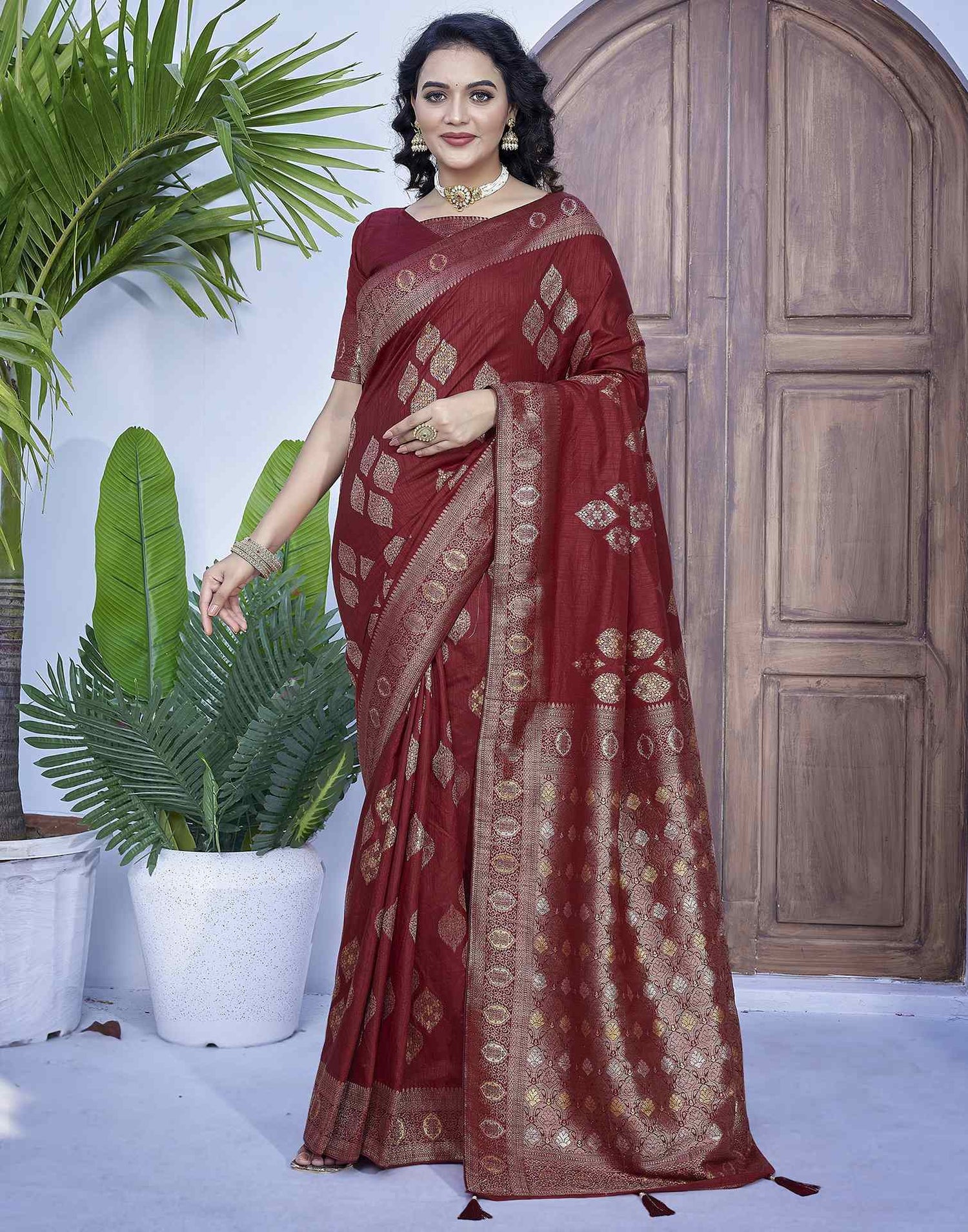 Maroon Silk Weaving Banarasi Saree