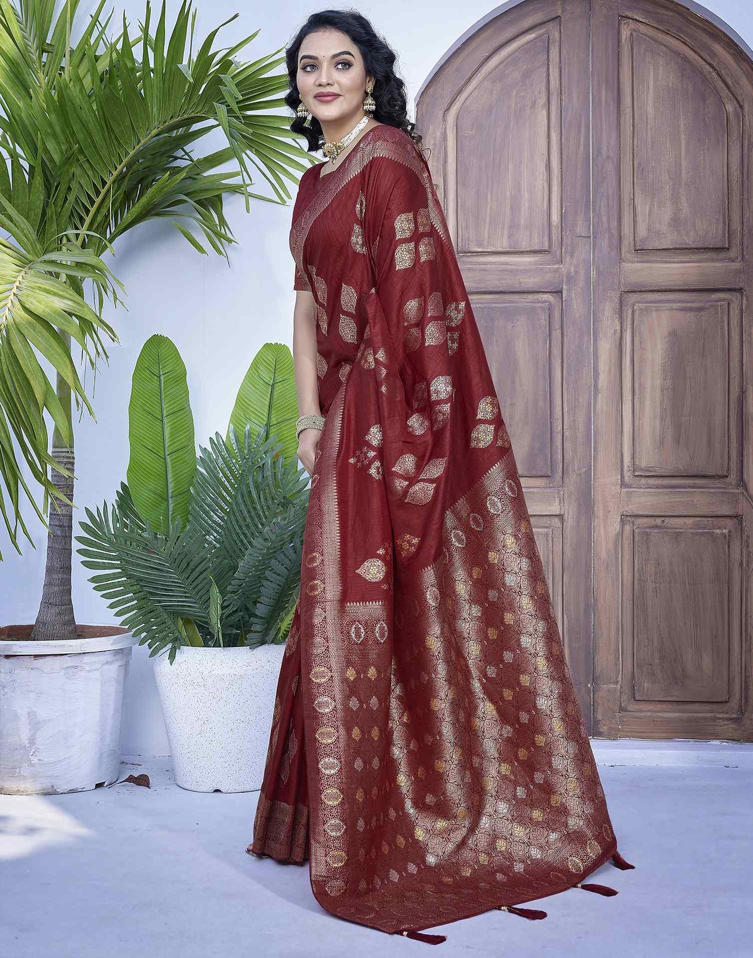 Maroon Silk Weaving Banarasi Saree