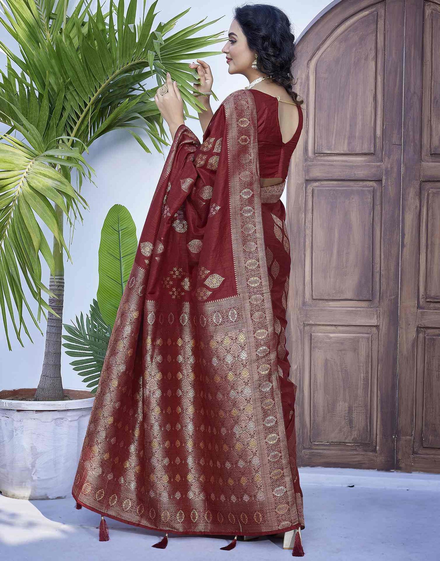 Maroon Silk Weaving Banarasi Saree