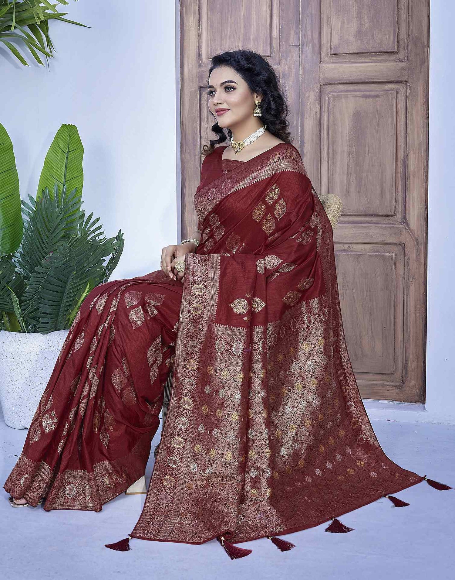 Maroon Silk Weaving Banarasi Saree