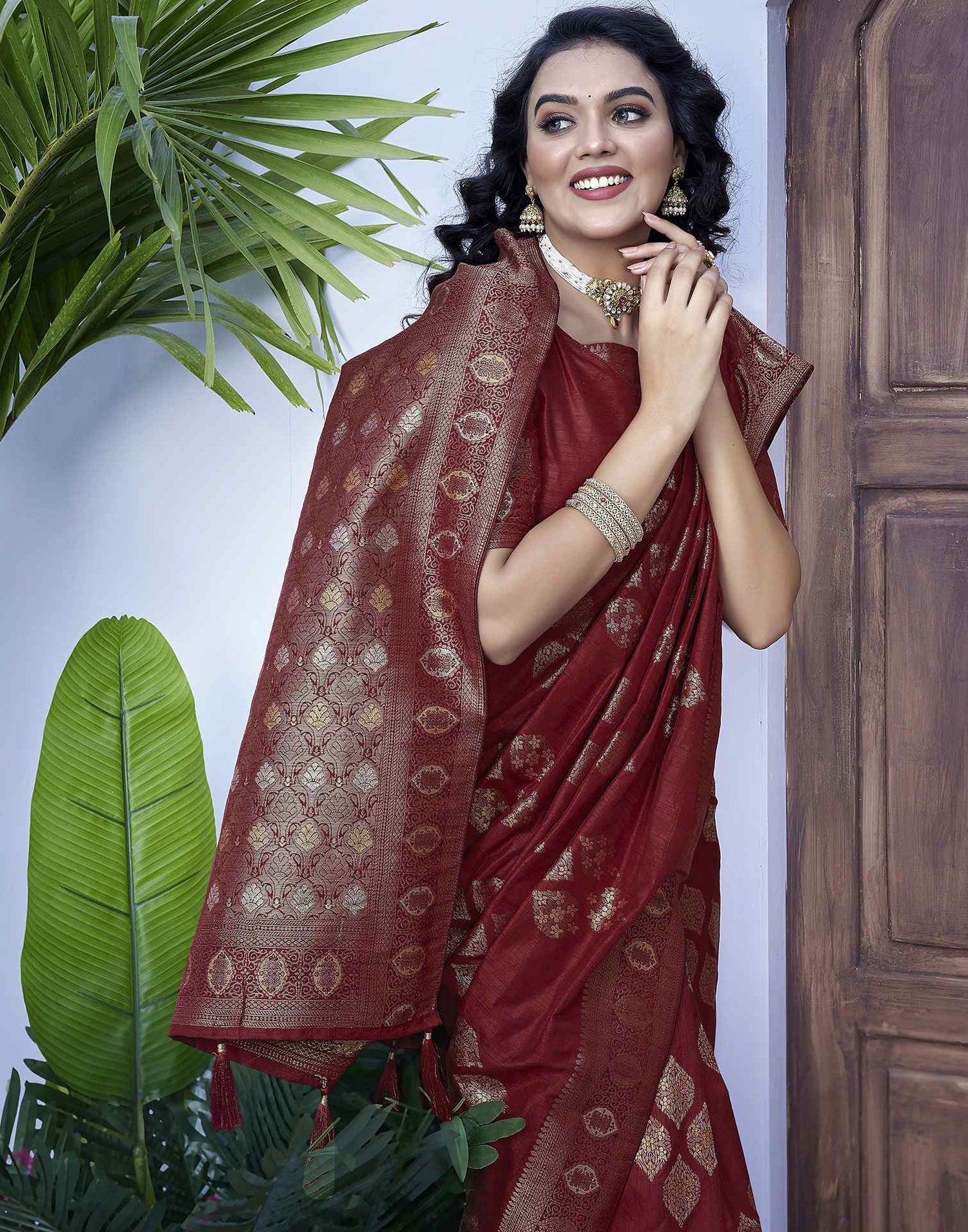 Maroon Silk Weaving Banarasi Saree