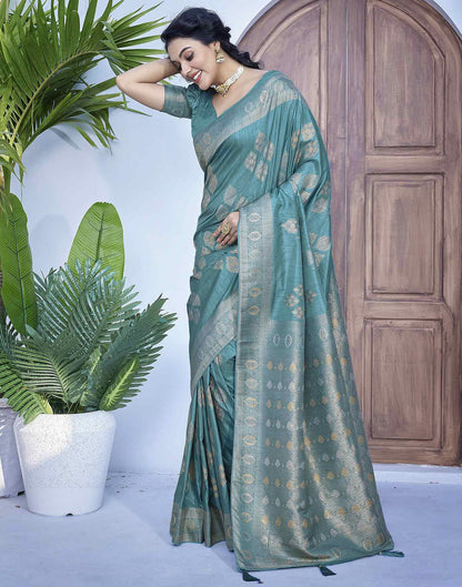 Dusty Teal Green Silk Weaving Banarasi Saree