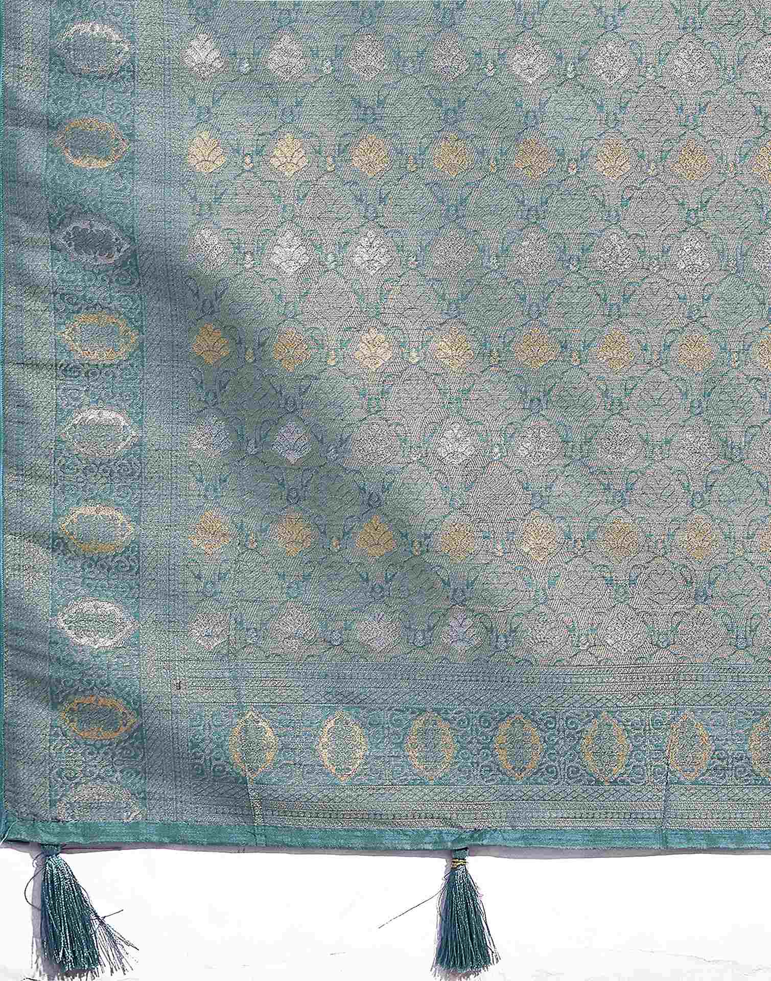 Dusty Teal Green Silk Weaving Banarasi Saree