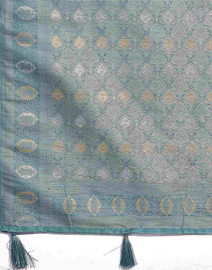 Dusty Teal Green Silk Weaving Banarasi Saree