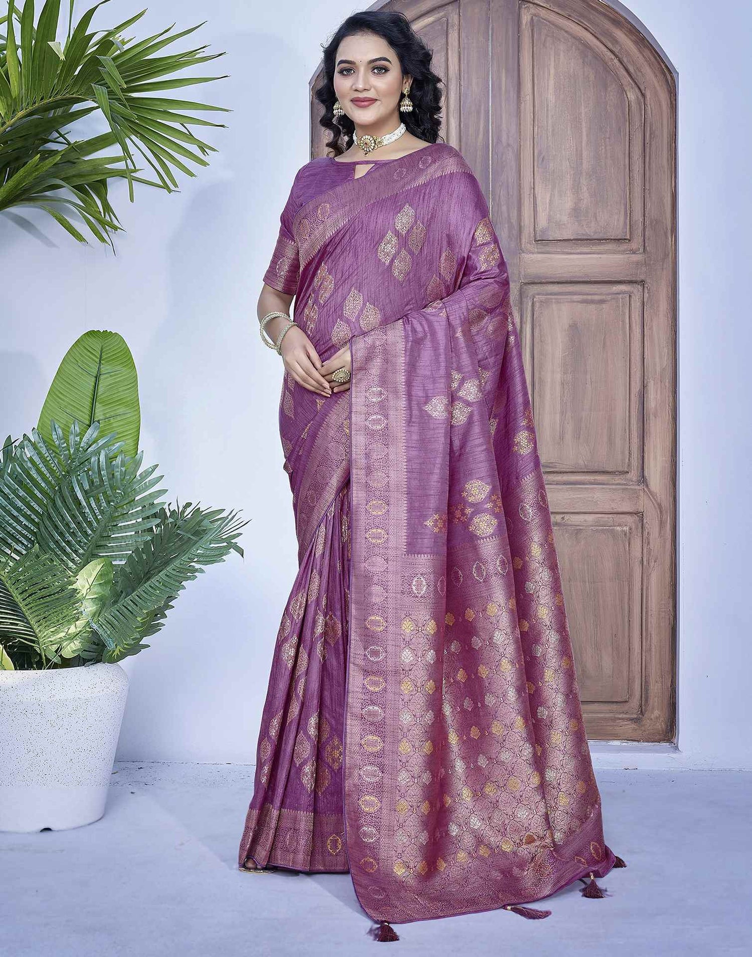 Mauve Silk Weaving Banarasi Saree