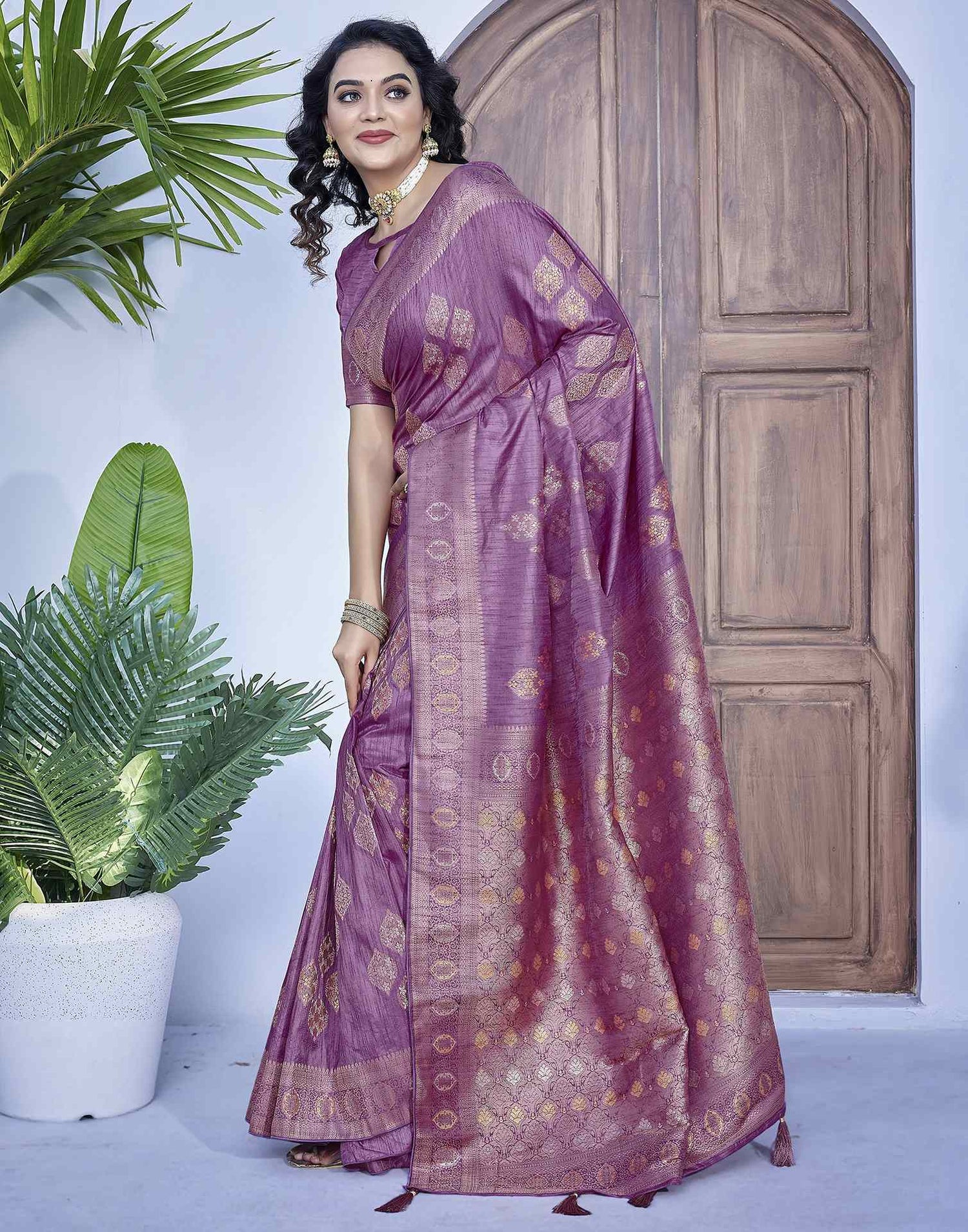 Mauve Silk Weaving Banarasi Saree