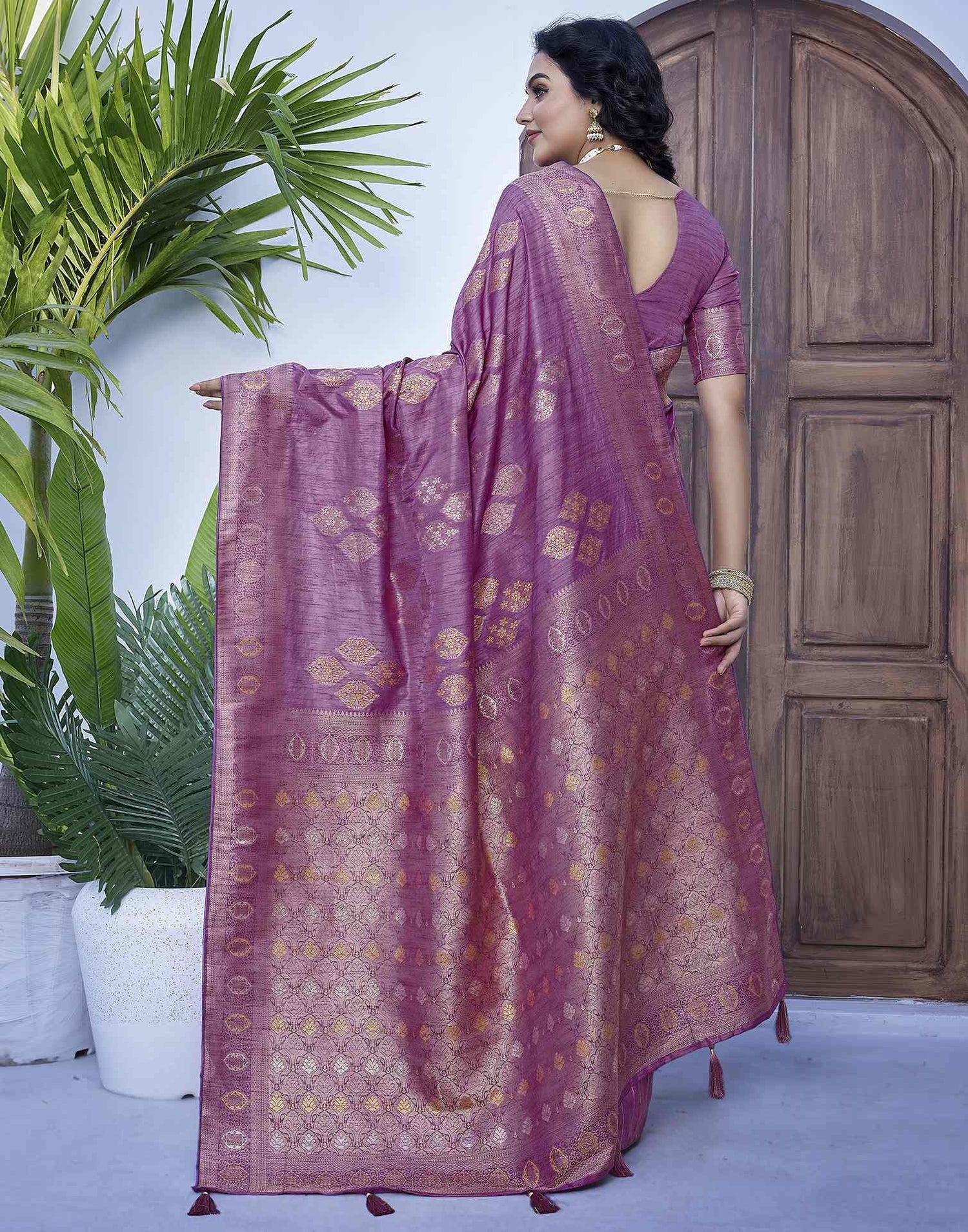 Mauve Silk Weaving Banarasi Saree