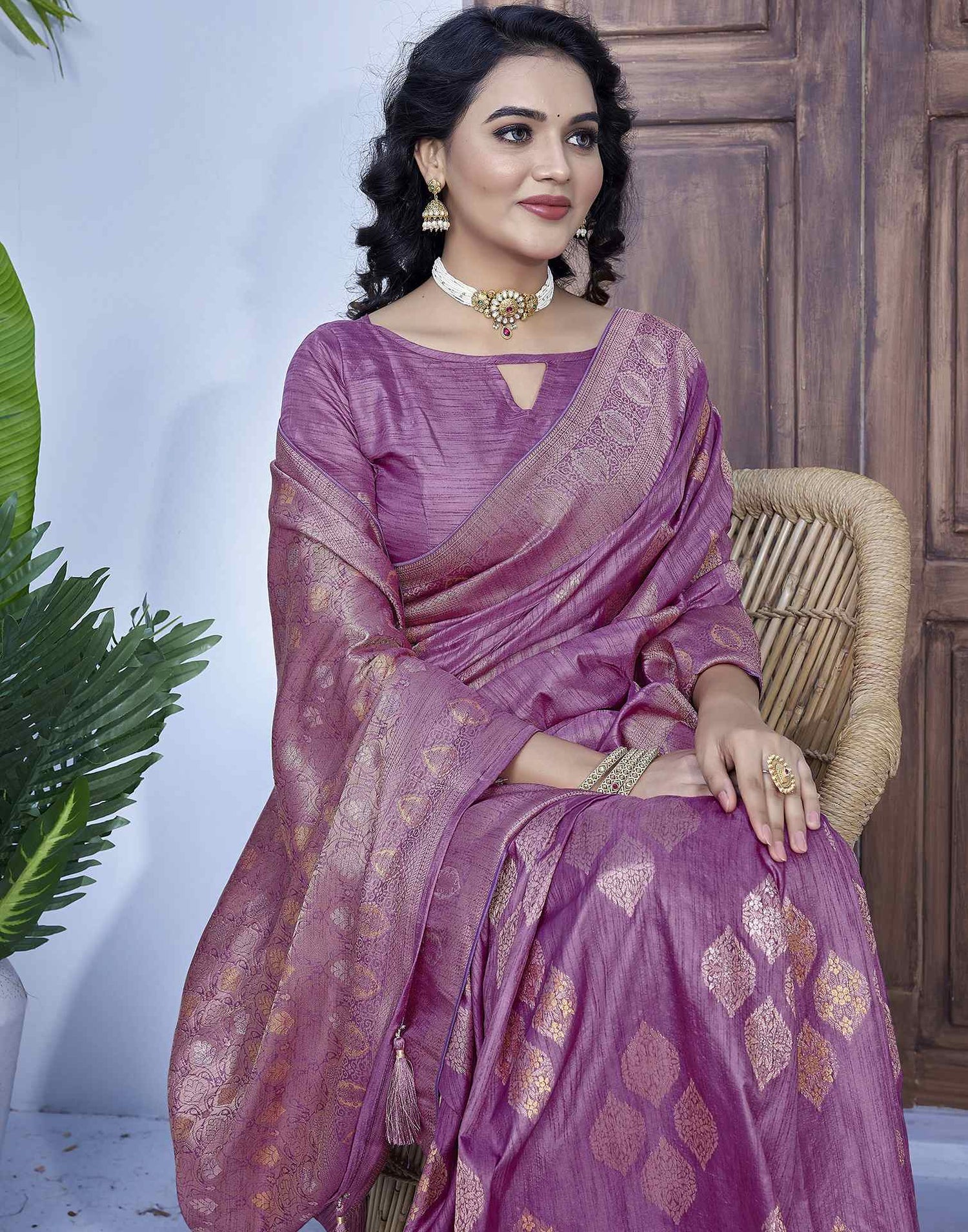 Mauve Silk Weaving Banarasi Saree