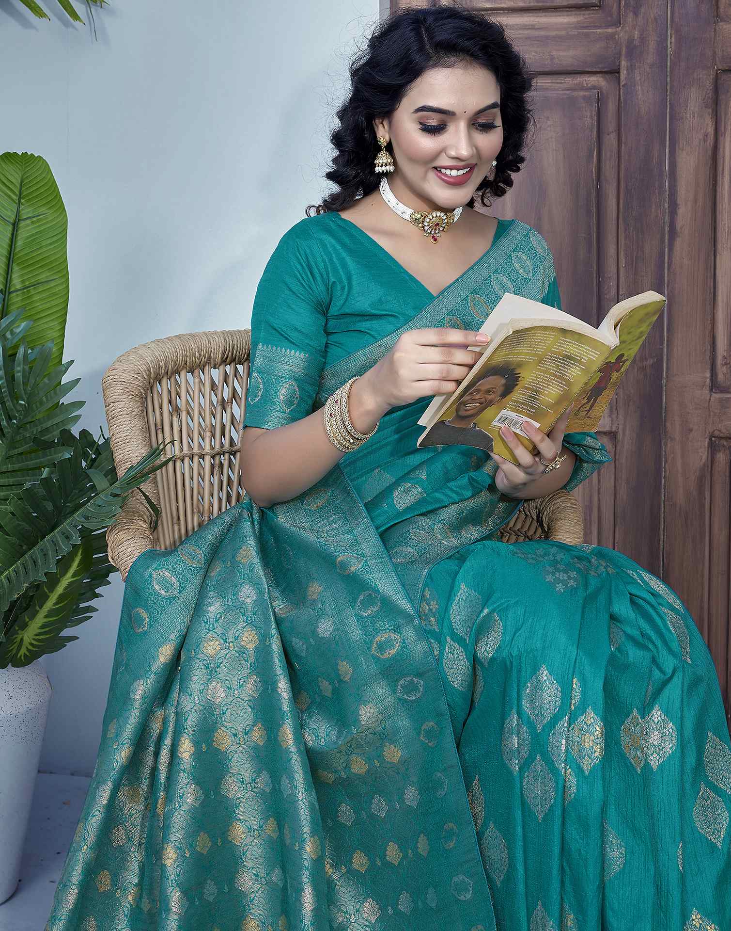 Teal Green Silk Weaving Banarasi Saree