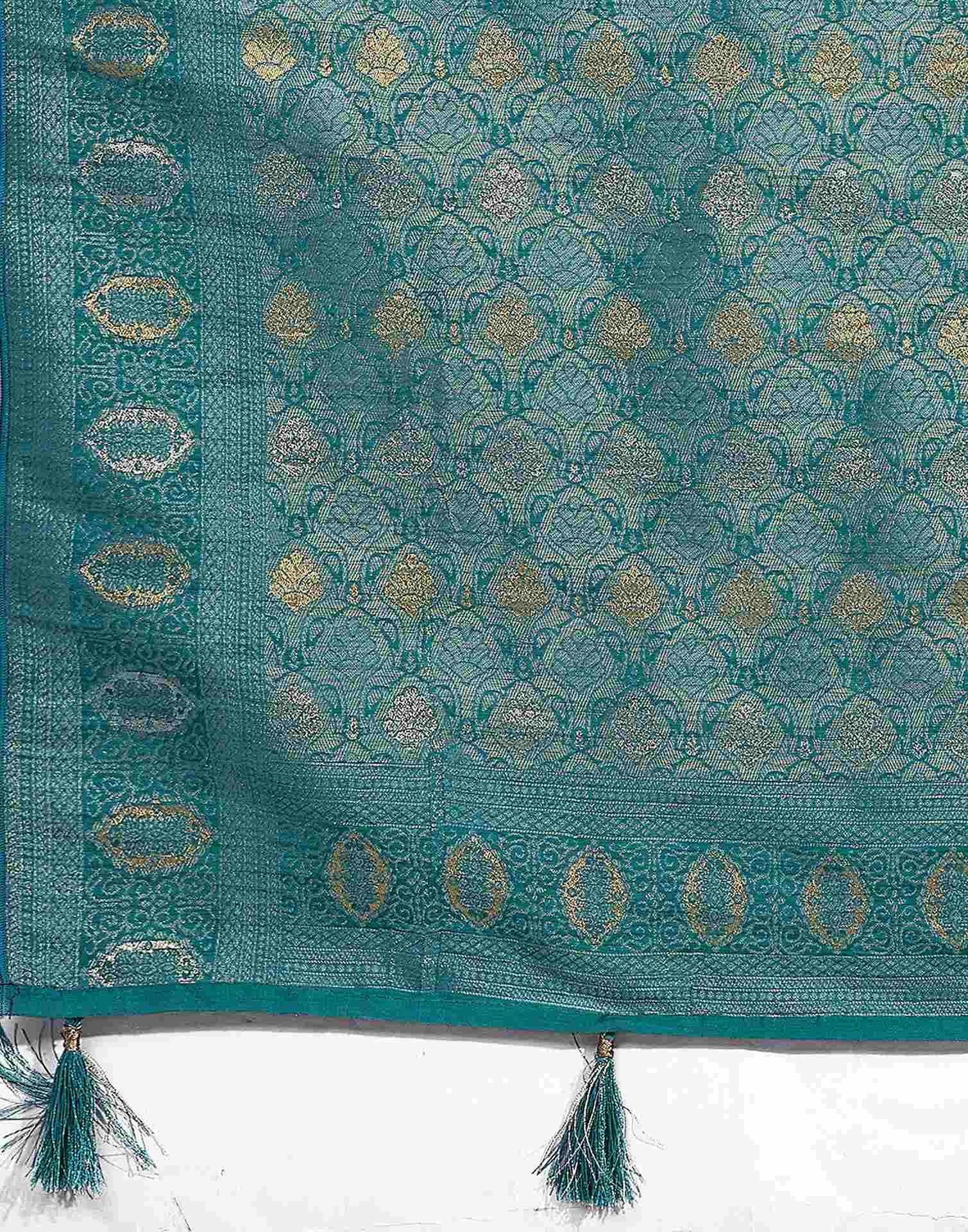 Teal Green Silk Weaving Banarasi Saree