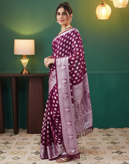 Wine Georgette Weaving Banarasi Saree