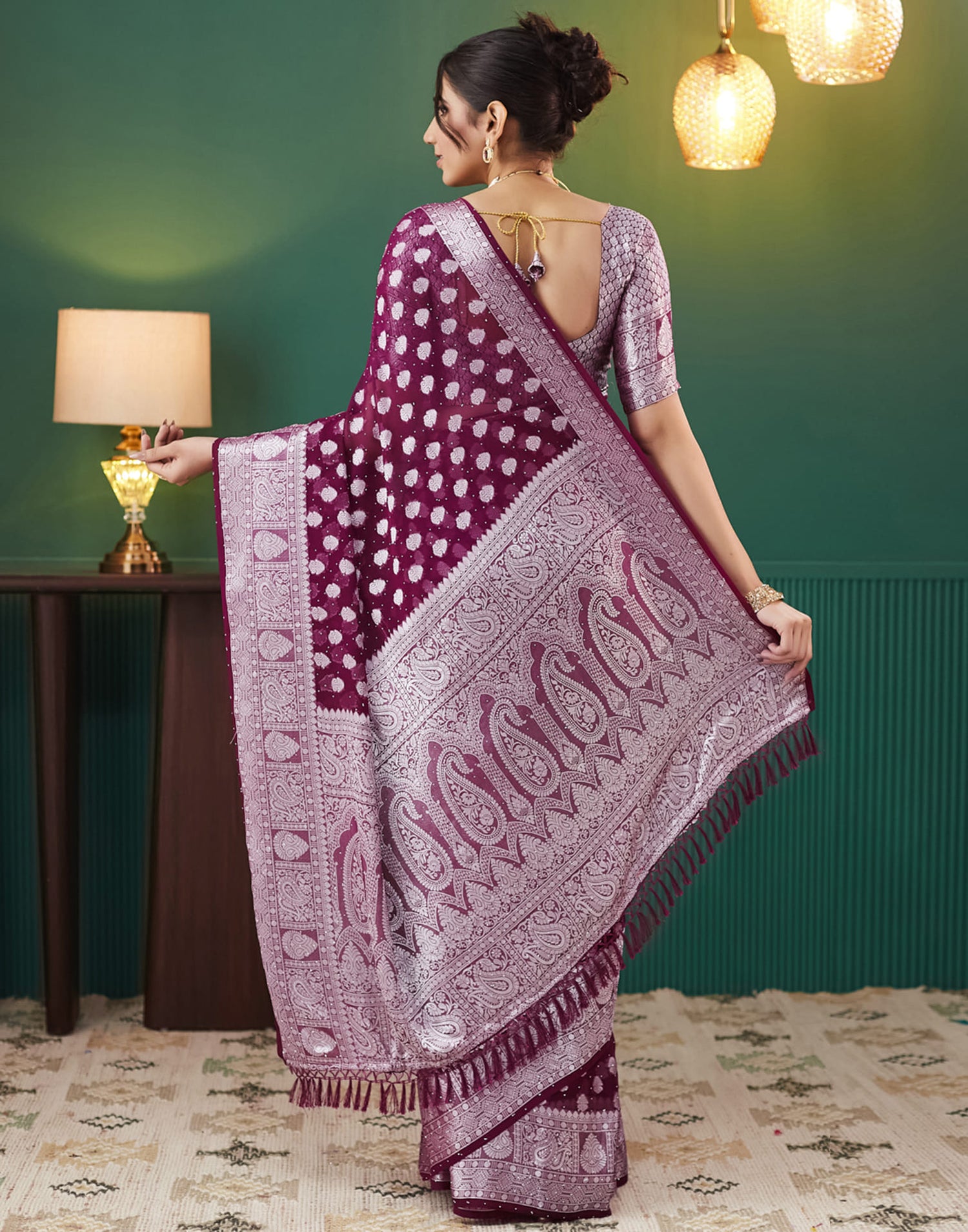 Wine Georgette Weaving Banarasi Saree