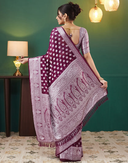 Wine Georgette Weaving Banarasi Saree