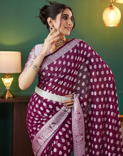 Wine Georgette Weaving Banarasi Saree