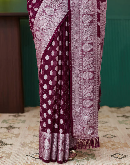 Wine Georgette Weaving Banarasi Saree