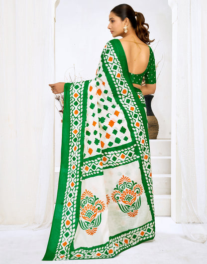 White Cotton Printed Saree