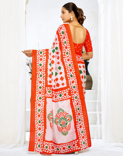 White Cotton Printed Saree