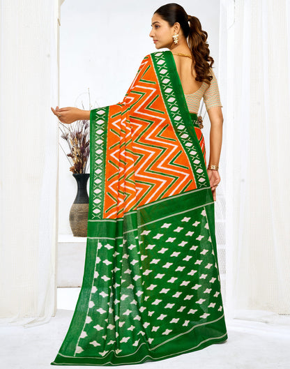 Orange Cotton Printed Saree