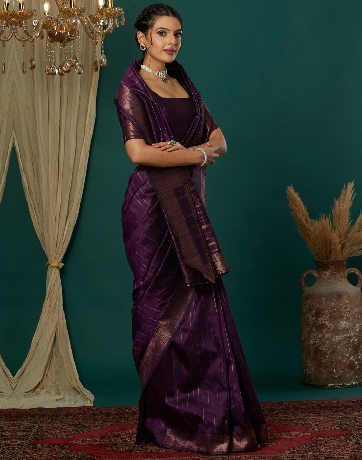 Wine Silk Blend Woven Kanjivaram Saree