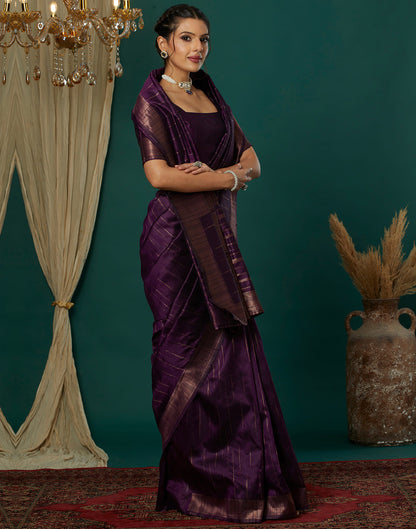 Wine Silk Blend Woven Kanjivaram Saree