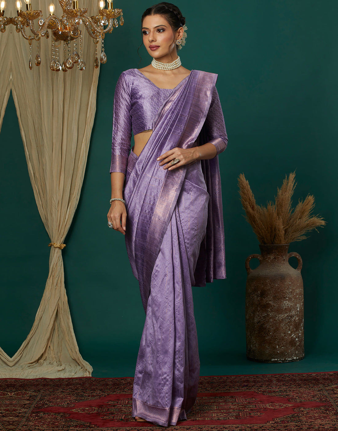 Lavender Silk Blend Woven Kanjivaram Saree