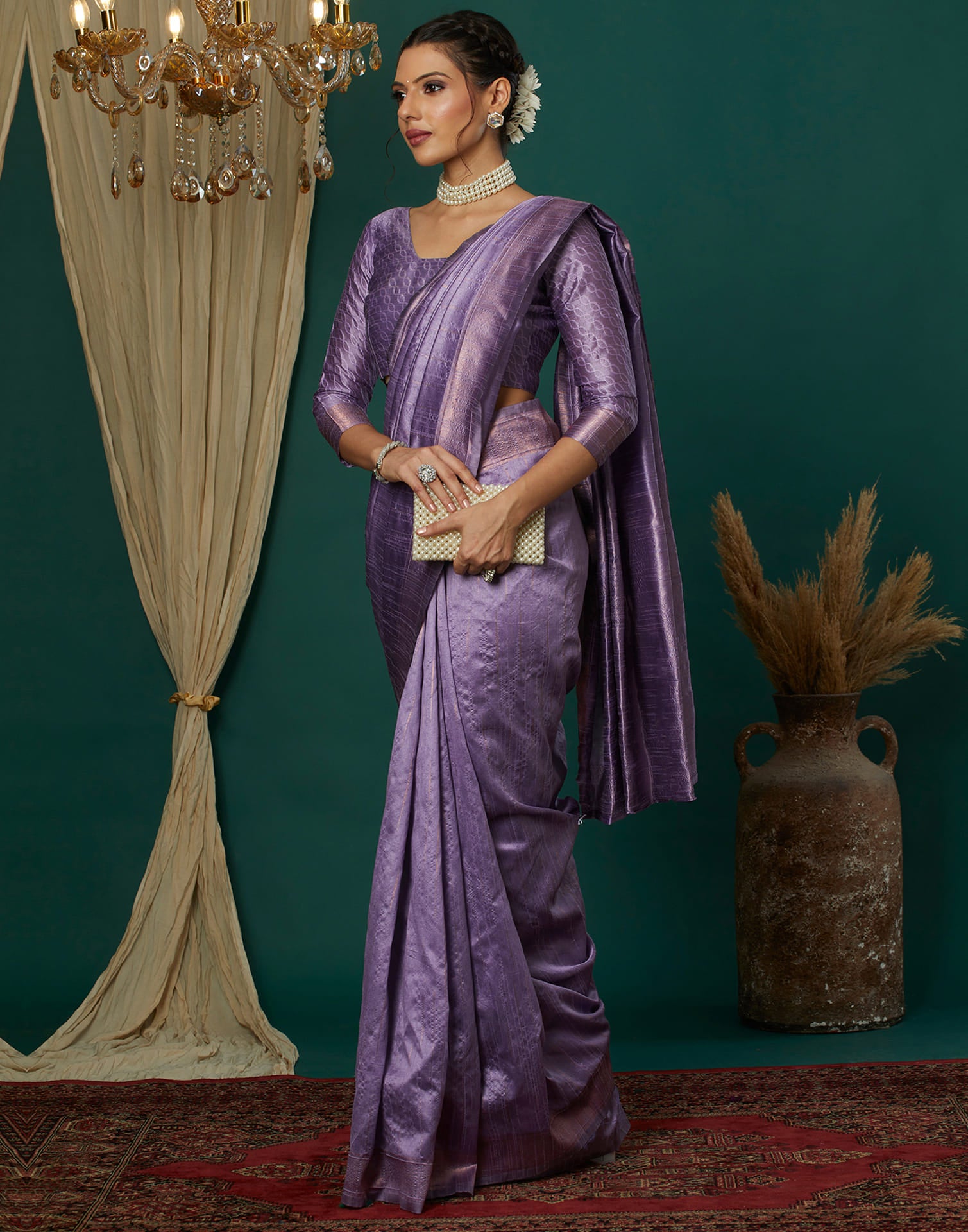 Lavender Silk Blend Woven Kanjivaram Saree