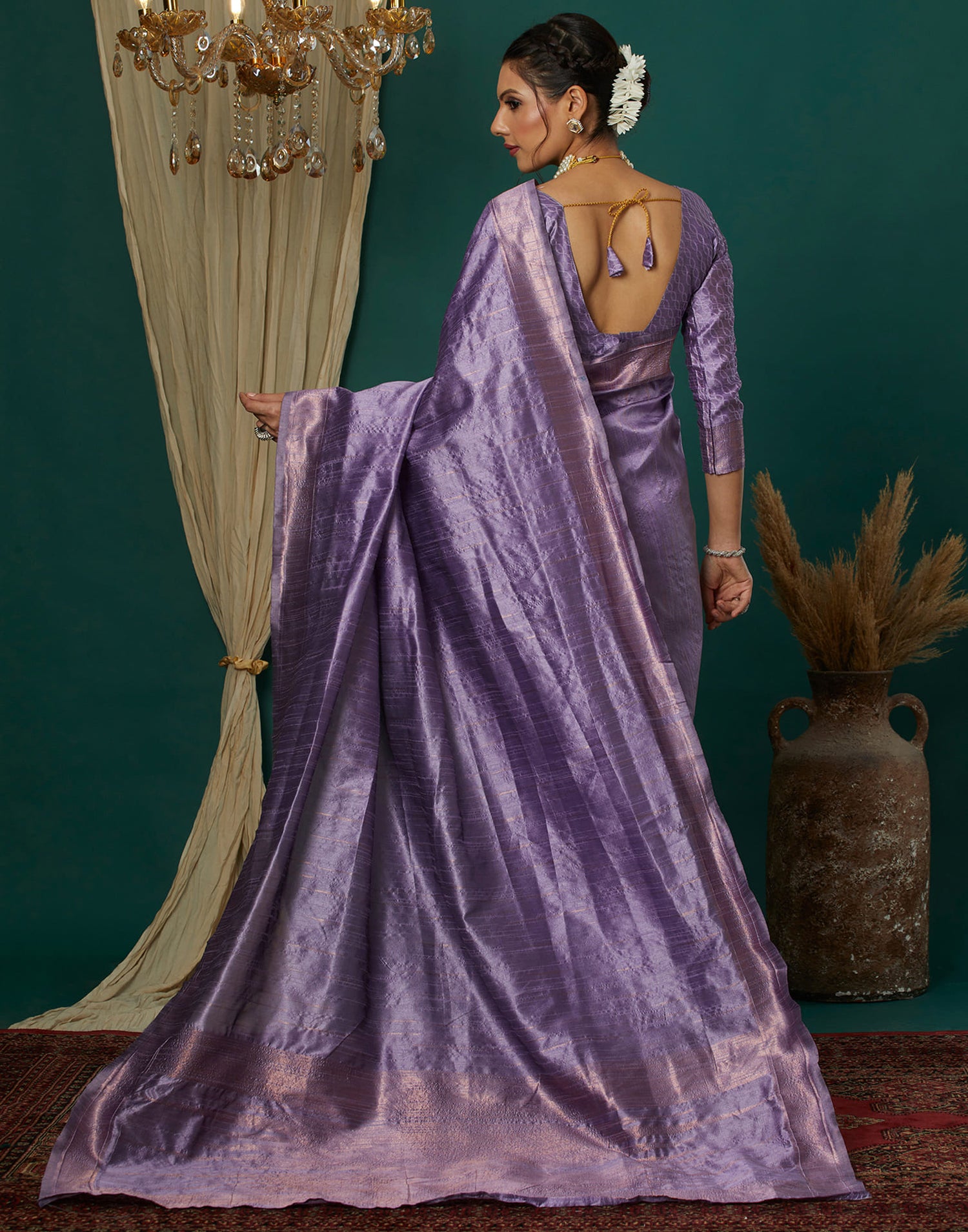 Lavender Silk Blend Woven Kanjivaram Saree