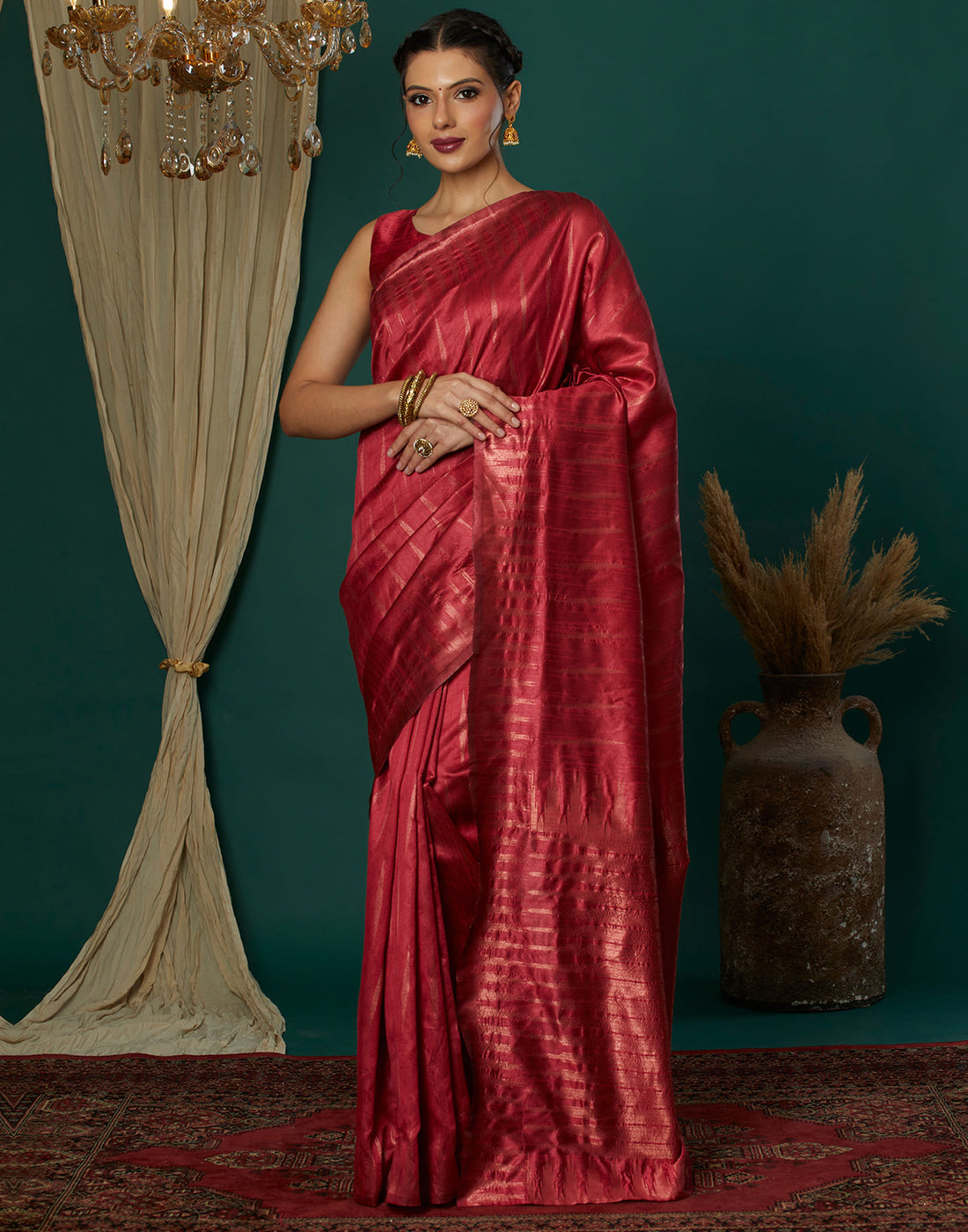 Dark Pink Silk Weaving Banarasi Saree