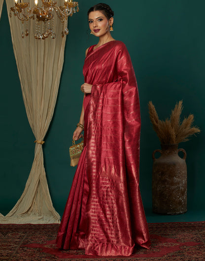 Red Silk Blend Woven Kanjivaram Saree