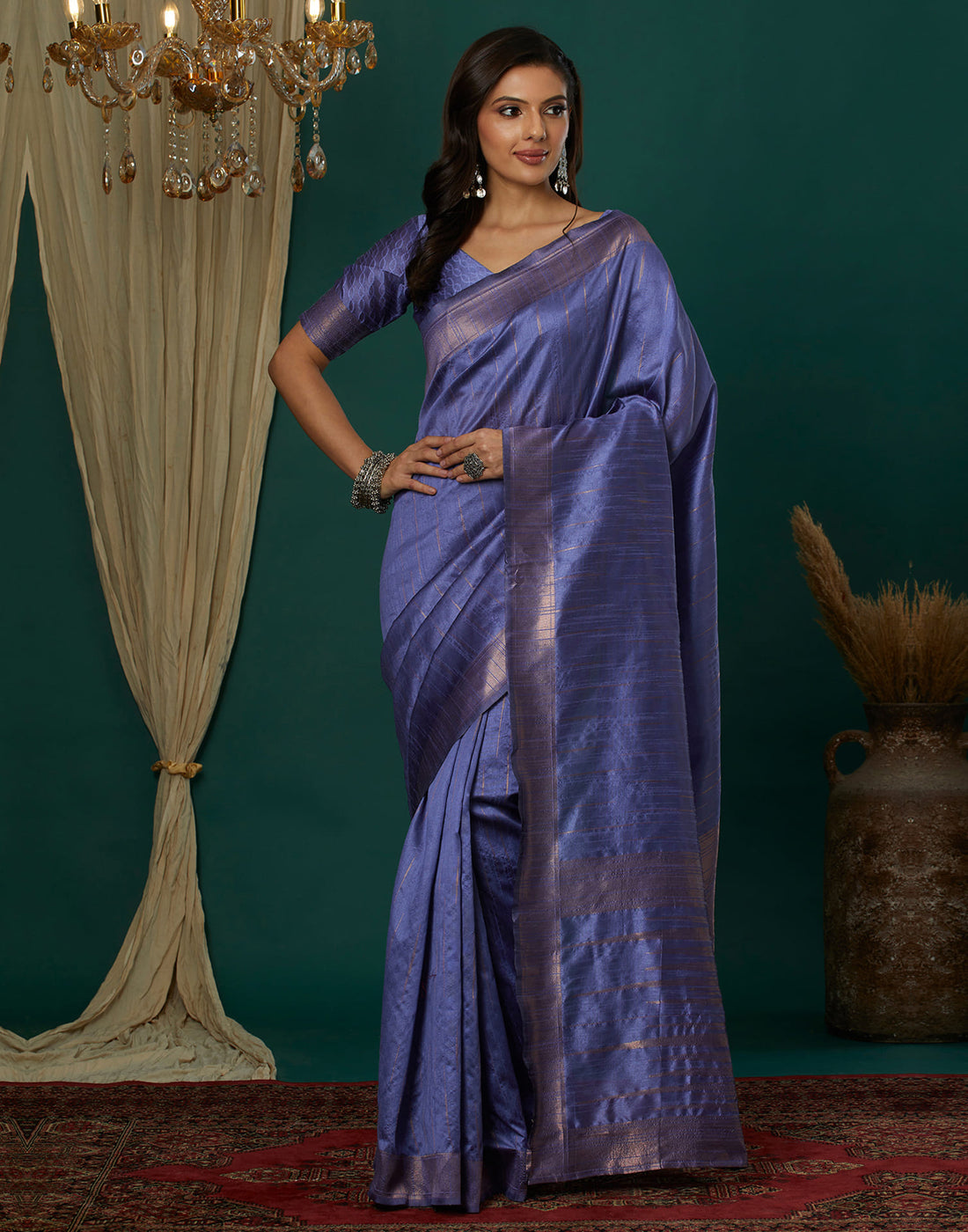 Blue Silk Blend Woven Kanjivaram Saree