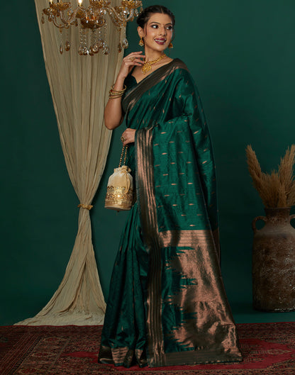 Green Silk Blend Woven Kanjivaram Saree