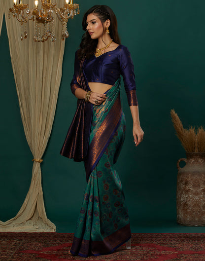 Teal Green Silk Weaving Banarasi Saree